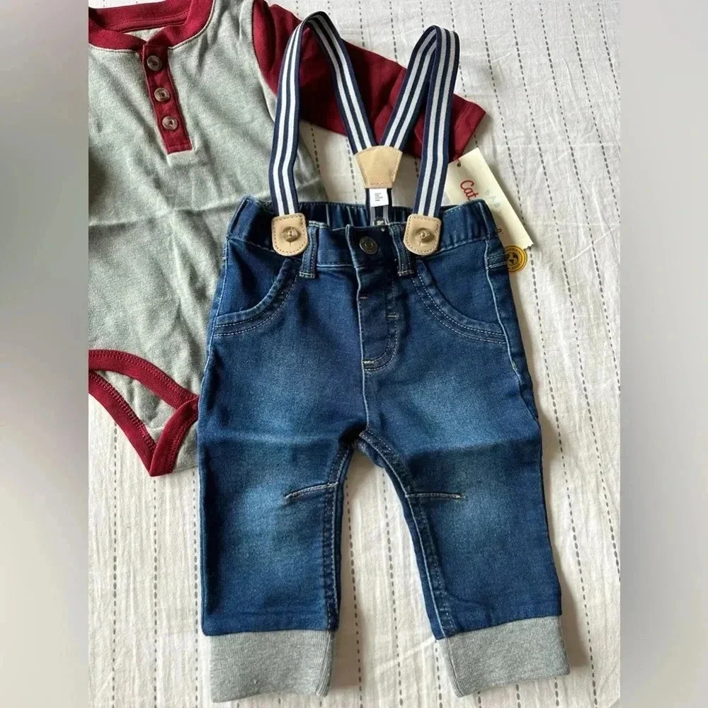 Cat & Jack baby Onesie with Jean Suspenders - Picture 4 of 8
